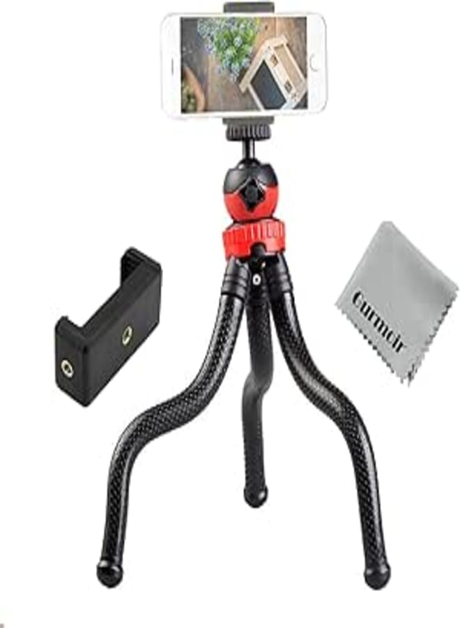 Gurmoir 12 Inch Flexible Tripod For iPhone Series, Digital Camera Gopro 7, 2in1 Tripod Stand with Cell Phone holder for iPhone 8 7 6 6s, Android Phone, Gopro and Digital DSLR Cameras